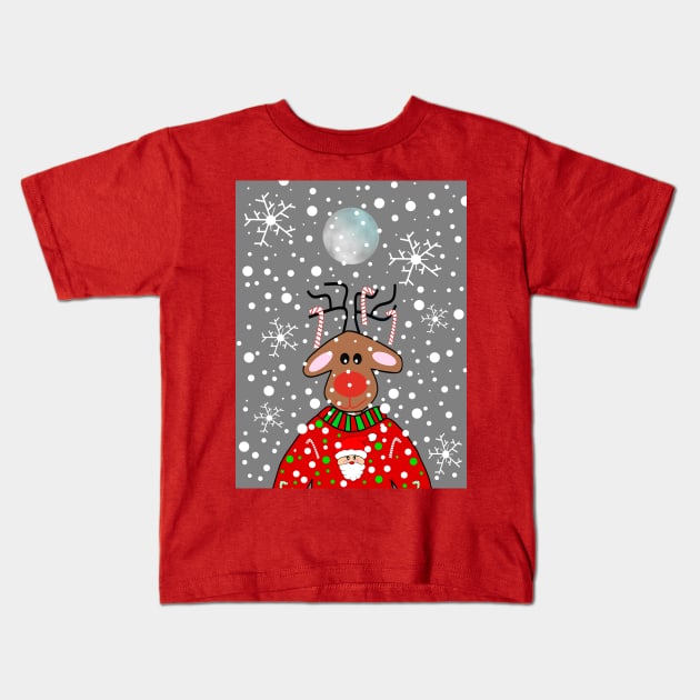 SNOWSTORM Reindeer Xmas Kids T-Shirt by SartorisArt1